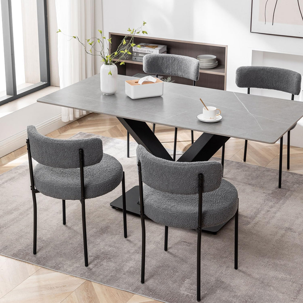 Cinxzar Grey Boucle Dining Chairs Set of 4, Upholstered Dining Room Chairs wi...