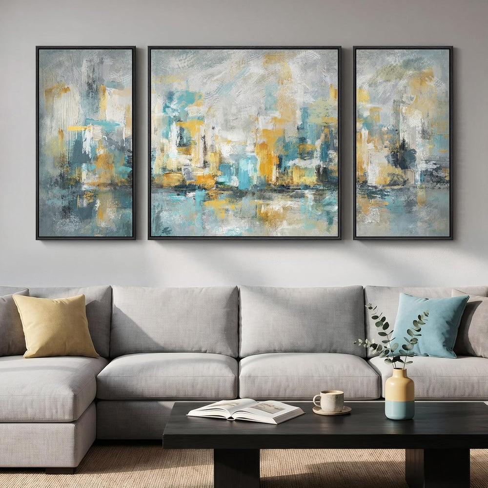 Extra Large Framed Modern Abstract Wall Art for Living Room, 3 Piece Set