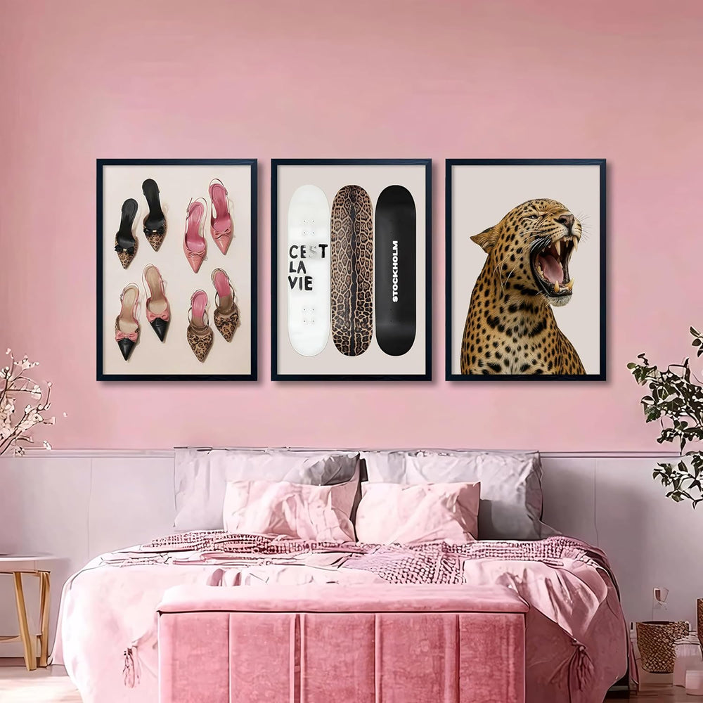 Stockholm Style Set of 3 Wall Art Set Leopard Print & Preppy Fashion Art ...