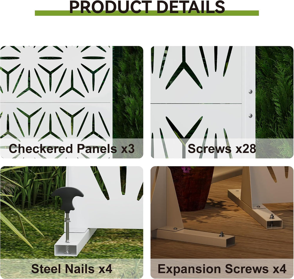 QINPTWUT 72" Metal Privacy Screen, Outdoor Freestanding Privacy Panel fo...