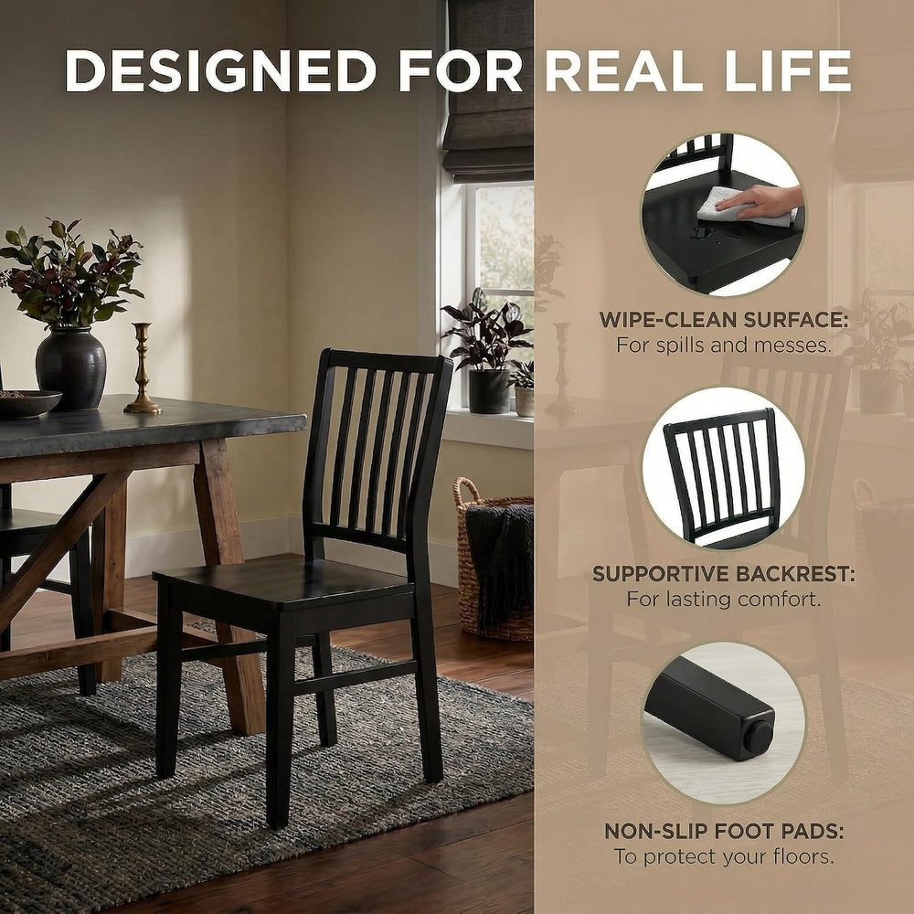 HNY Black Wood Dining Chairs Set of 4, Farmhouse Kitchen Chairs with High Bac...