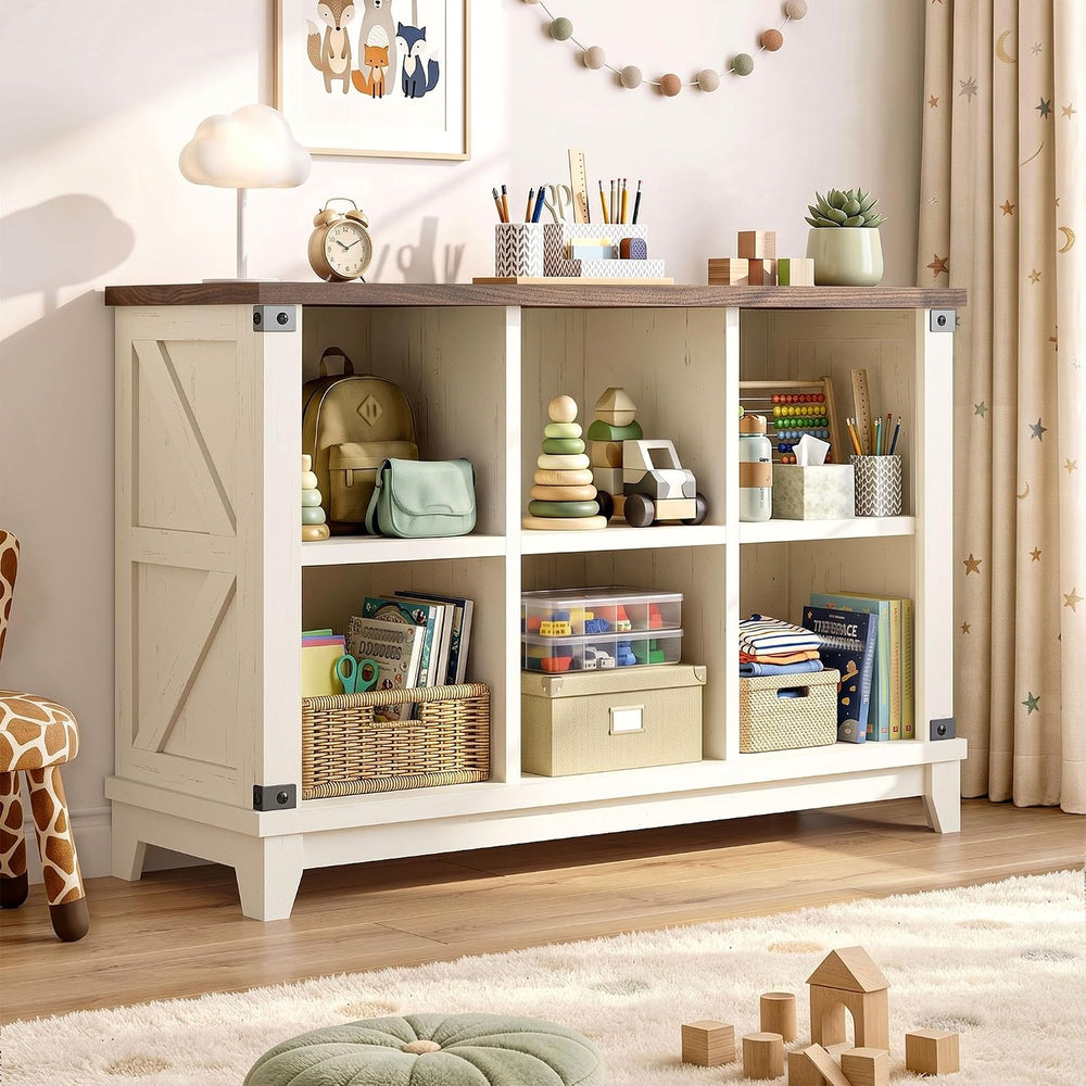 EnHomee Farmhouse 6-Cube Storage Organizer for Living Room, White