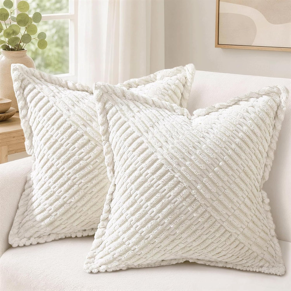decorUhome Cream White Corduroy Fall Throw Pillow Covers 26x26 Set of 2