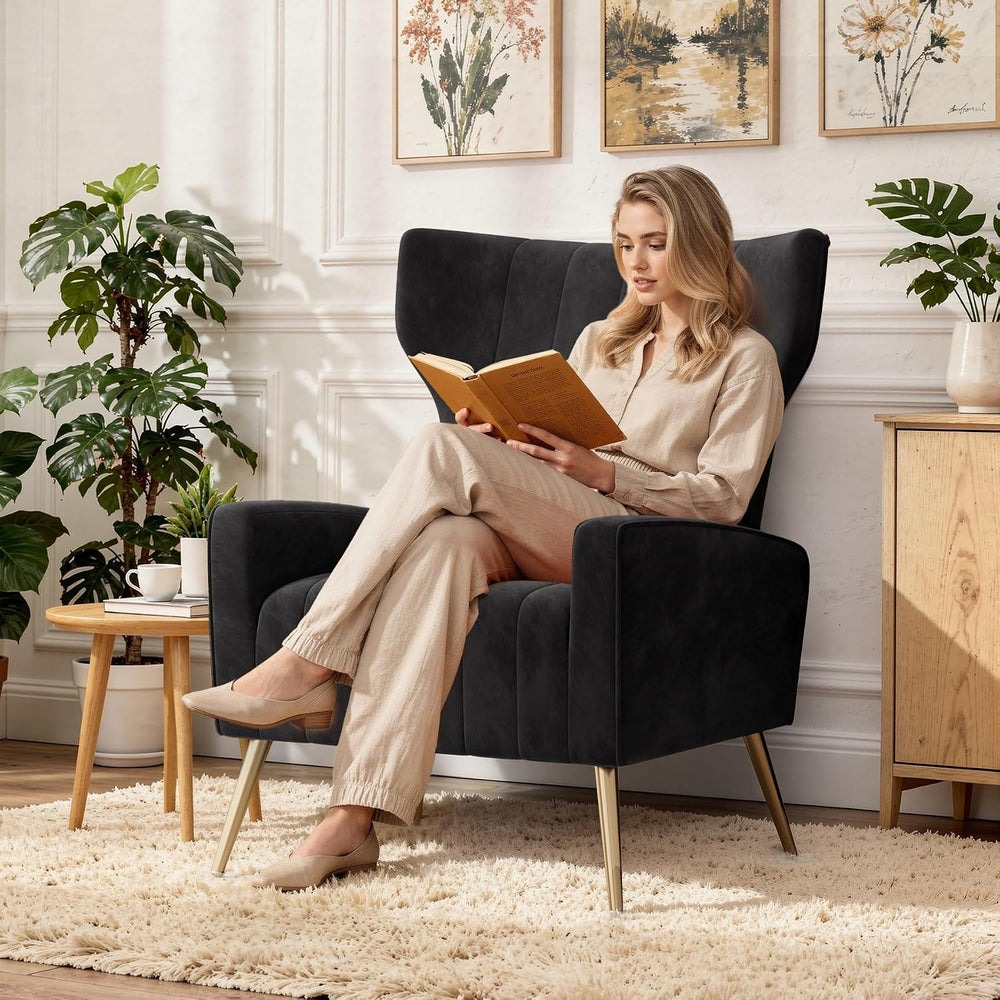 Luxanimarion Velvet Accent Chair Wingback for Living Room, High Back Arm Chai...