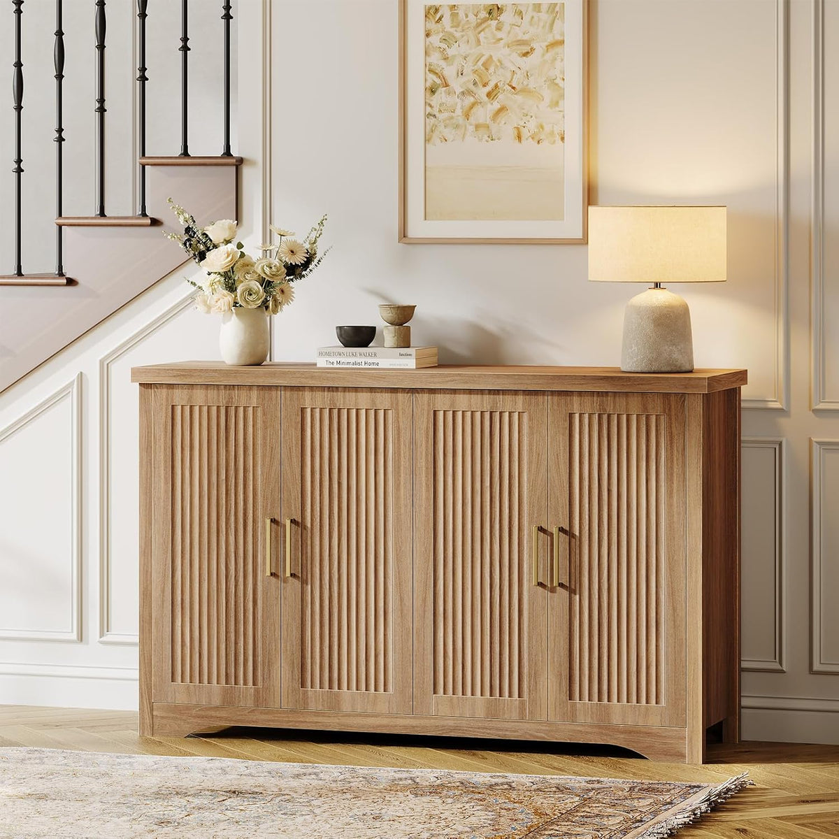 Memobarco Fluted Sideboard Buffet Cabinet with Storage 55.59",Natural Oak