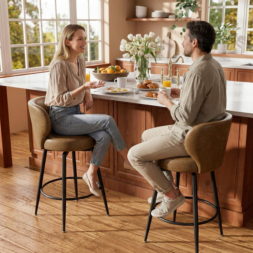 26" Brown Bar Stools Set of 2, Swivel Kitchen Island Chairs