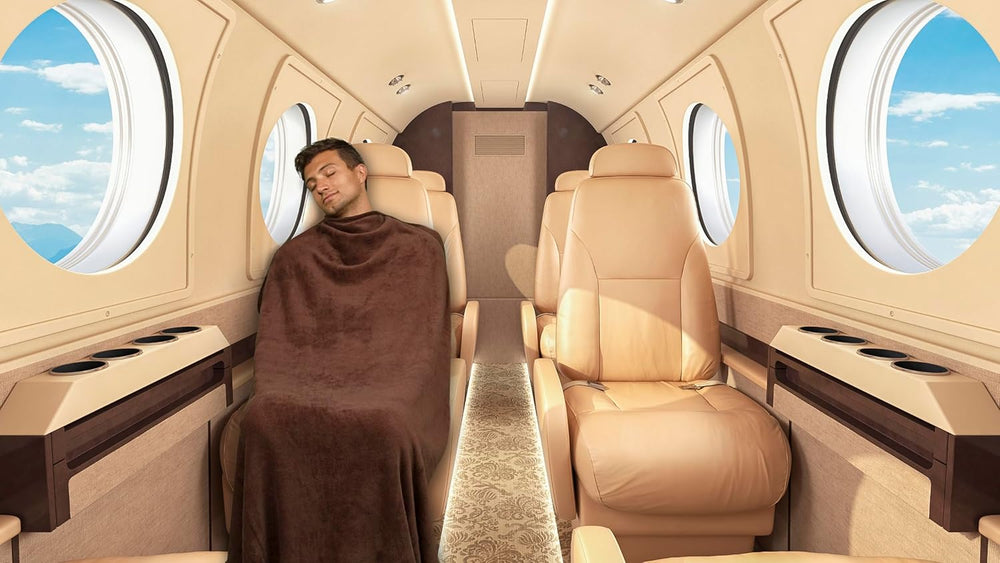 BlueHills Premium Soft Travel Blanket Pillow Air Plane Essentials - Brown