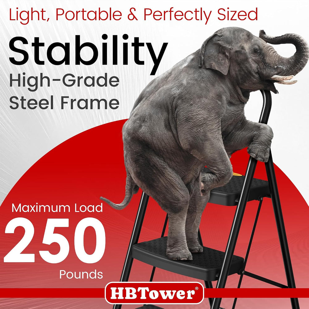 HBTower 3 Step Ladder, Step Stool Foldable with Wide Anti-Slip Pedal