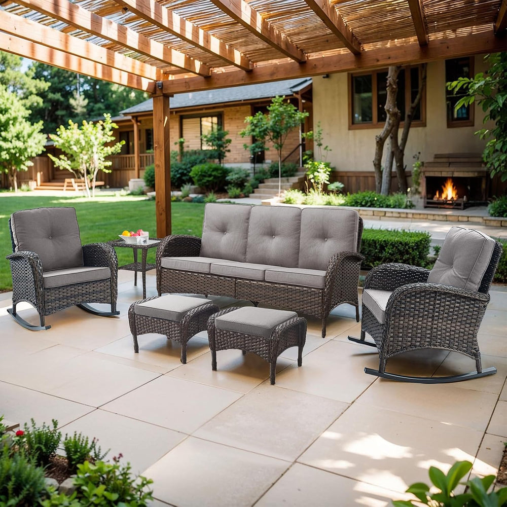 Belord Outdoor Ottomans for Patio Foot Rest - 25 Inch PE Wicker Foot Stool Se...