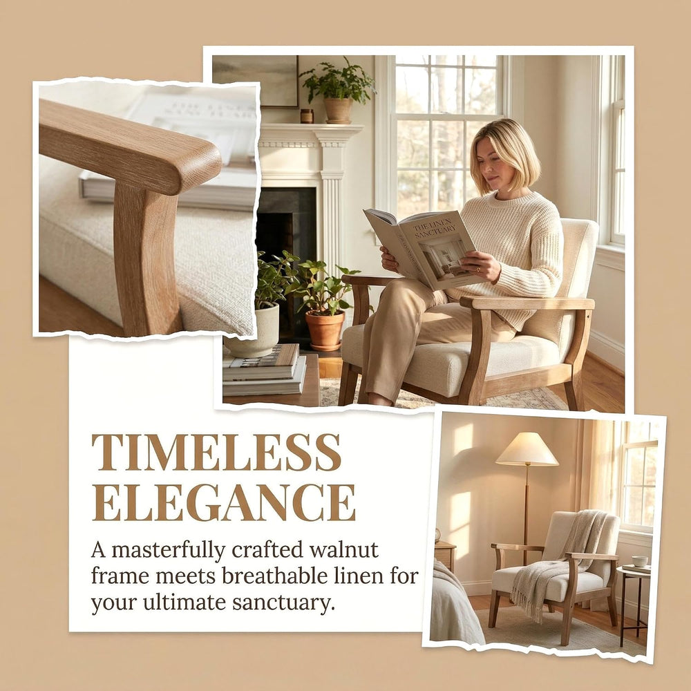 HNY Mid Century Modern Chairs - Linen Accent Chairs with Solid Wood Frame - A...