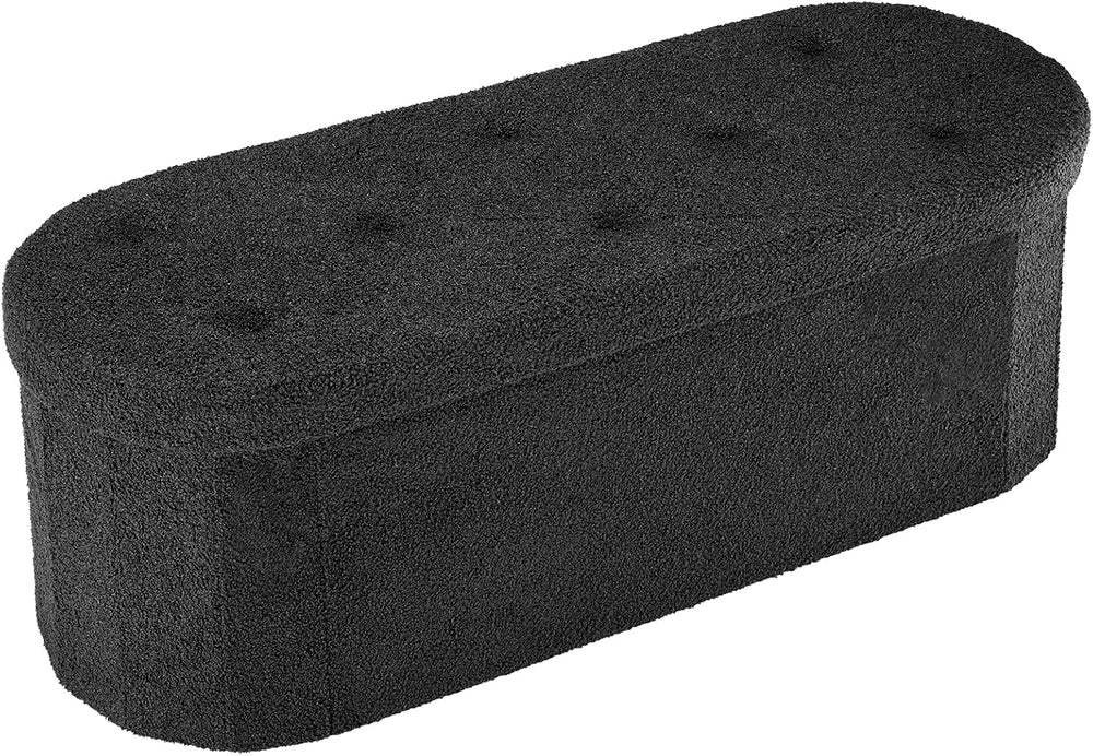 DUMOS 43" Oval Storage Ottoman Bench End of Bed, Black Teddy Fabric