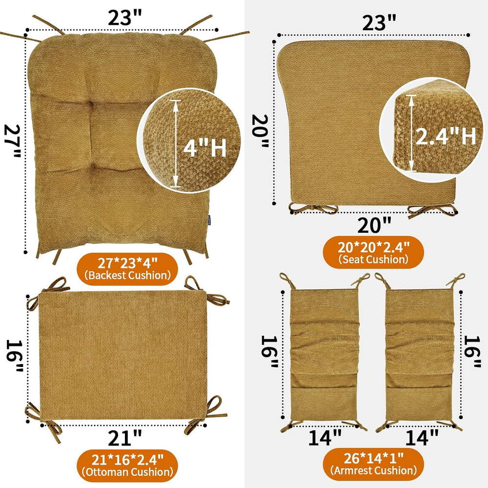 5 PCS Glider Rocker Replacement Cushions with Storage Side Pocket, Luxuriy Ch...