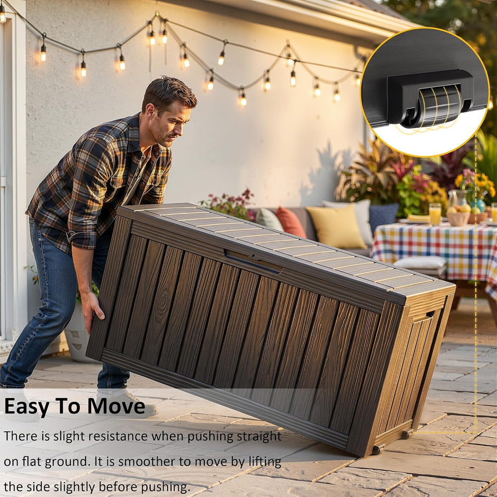 ROJIK Deck Box Storage Bench with Wheels Outdoor, 140 Gallon, Black