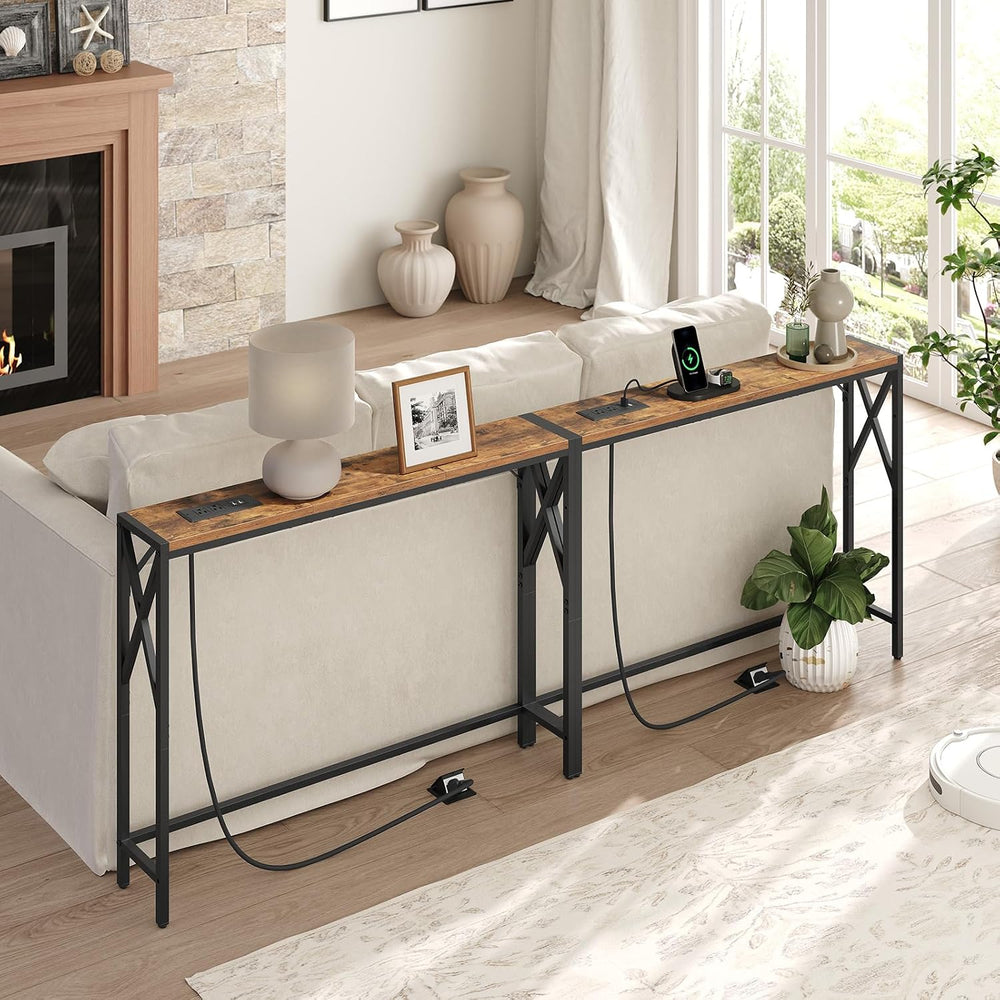 MAHANCRIS 78.7" Narrow Console Sofa Table with Charging Station, 2 Pack