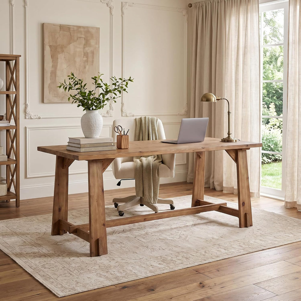 LITTLE TREE 63" Long Large Wood Desks, Farmhouse Office Desk