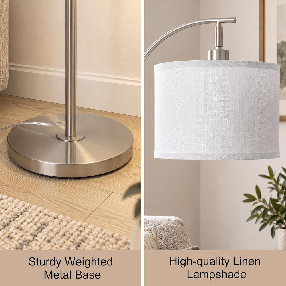 Brushed Nickel Arc Floor Lamp Adjustable Height 55-63in 3 Color 9W LED Bulb