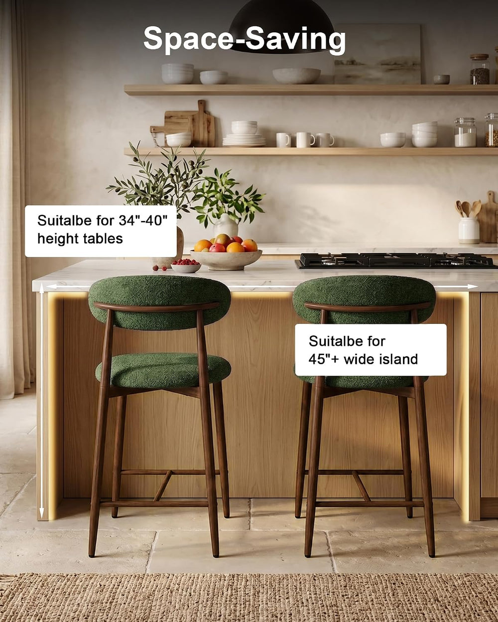 MOLENE Metal Bar Stools Set of 2, 26″ Counter Height Bar Stools with Backs, M...