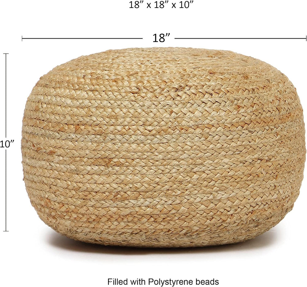· REDEARTH · Jute Circular Low Pouf - Pouffe Foot Stool - Natural, Set of 2