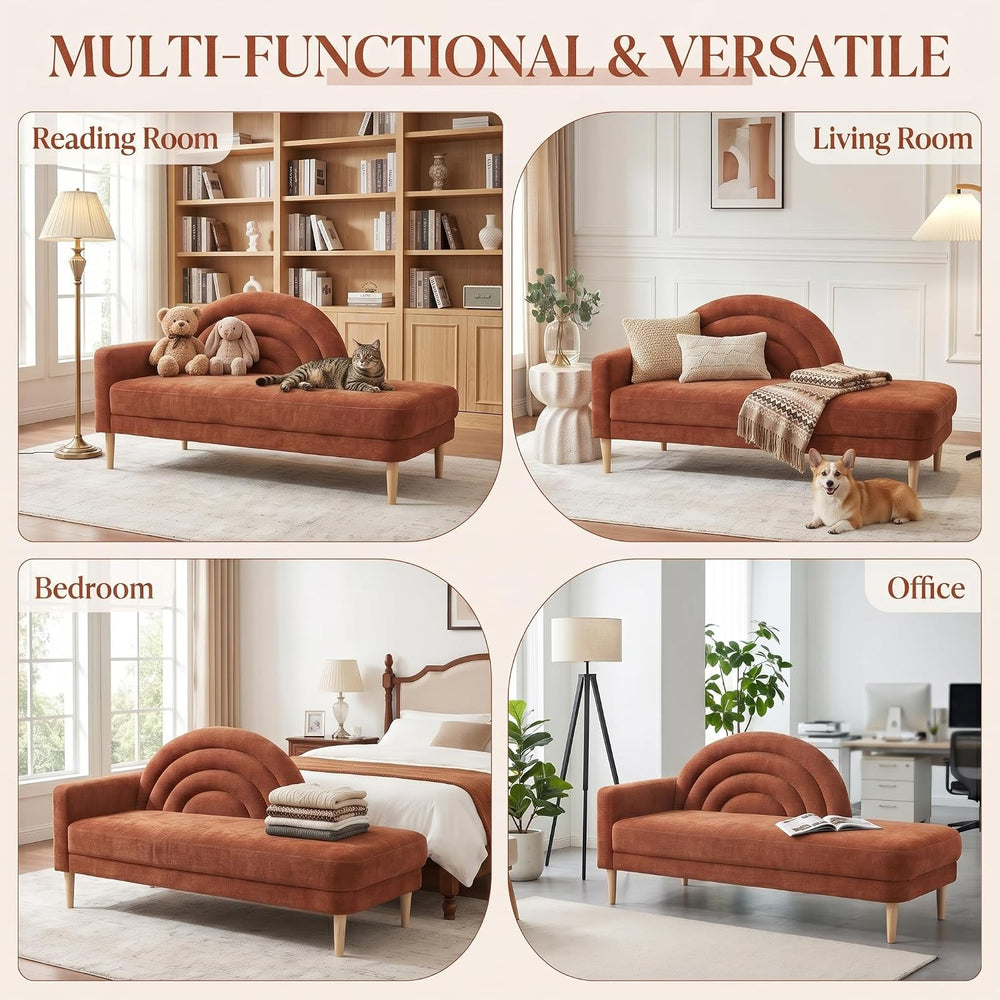 62.2" Linen Chaise Lounge Chair Indoor with Right Armres, Ocher Orange