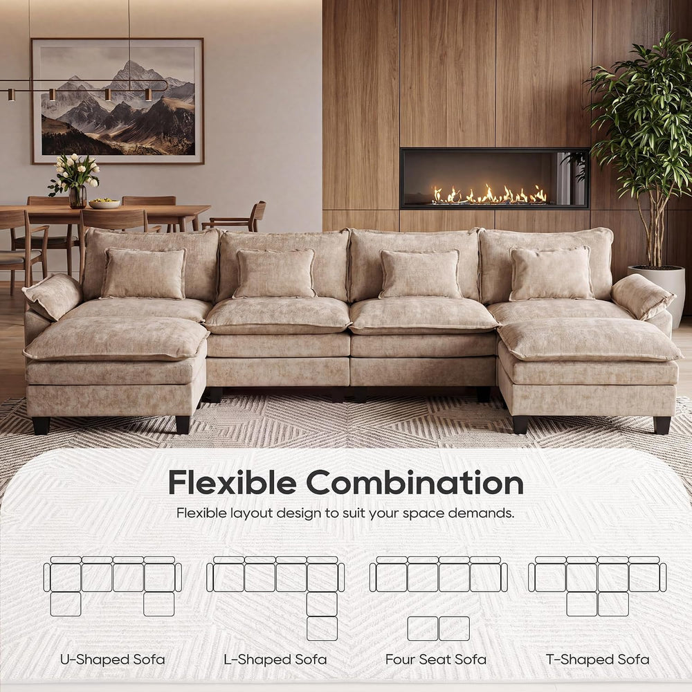 URRED Oversized Modular Sectional Sofa，Khaki：157" U Shaped