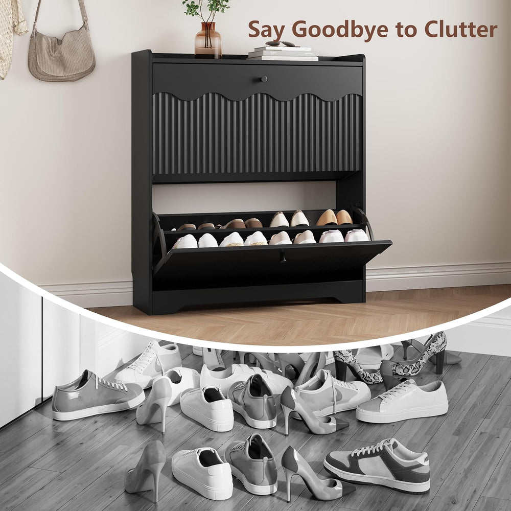 HUANLEGO Shoe Cabinet Storage for Entryway with 2 Flip Drawers, Black
