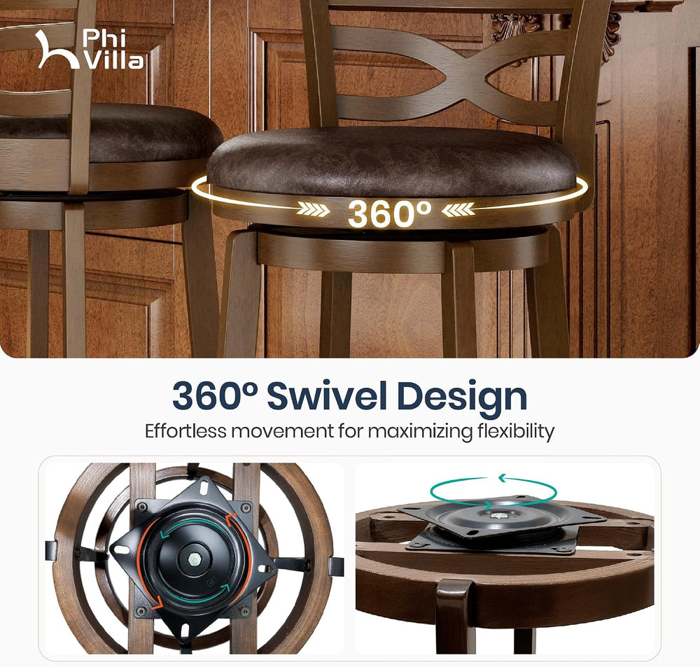 PHI VILLA 30 Inch Bar Height Stools Set of 6, Swivel Barstools with Back
