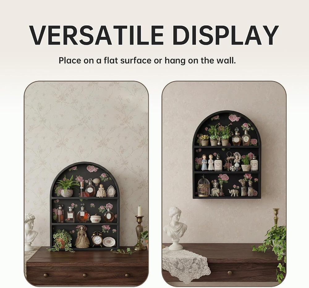 Perfume Shelf Organizer for Wall & Dresser, Black Arched Floating Shelves