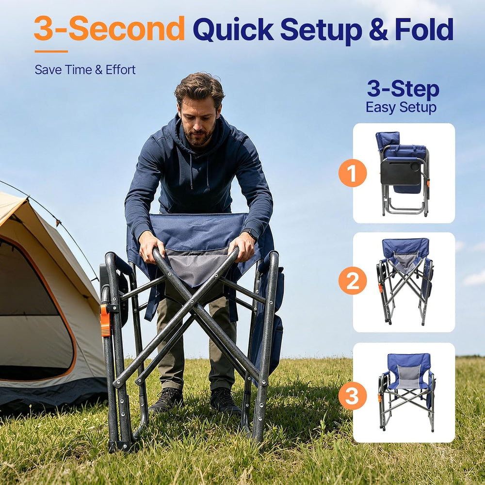 Suteck Camping Directors Chair with Side Table, Folding Chairs, Blue