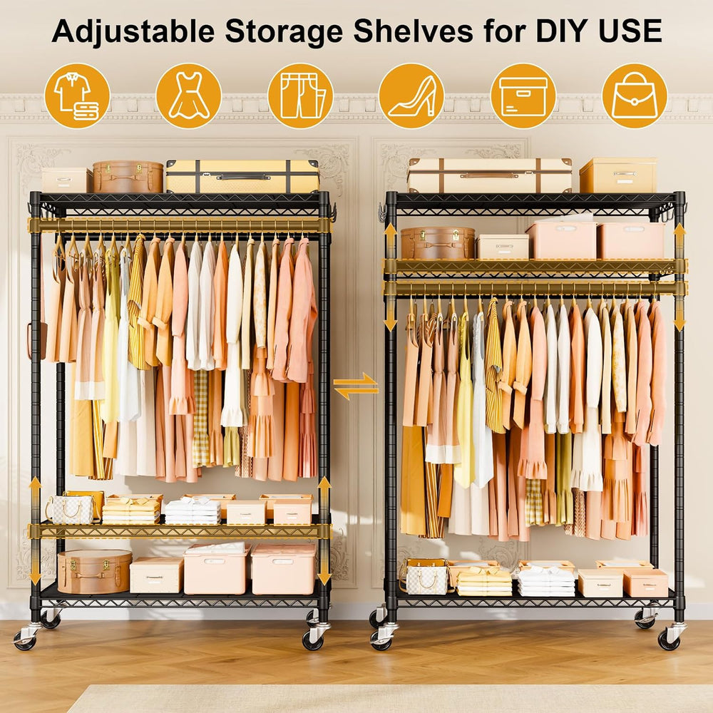 ULIFHOME P7 Rolling Clothes Rack, Clothing Racks for Hanging Clothes, Black