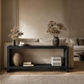 LUMISOL Farmhouse Console Table with Shelf & Wood Veneer, Black