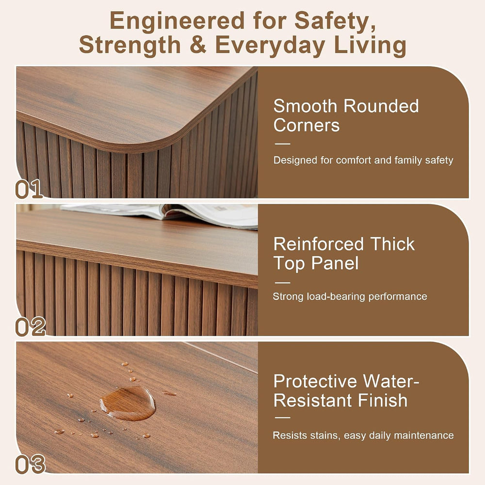 31.5" Square Coffee Table with Storage, Fluted & Floating Base (Walnut)