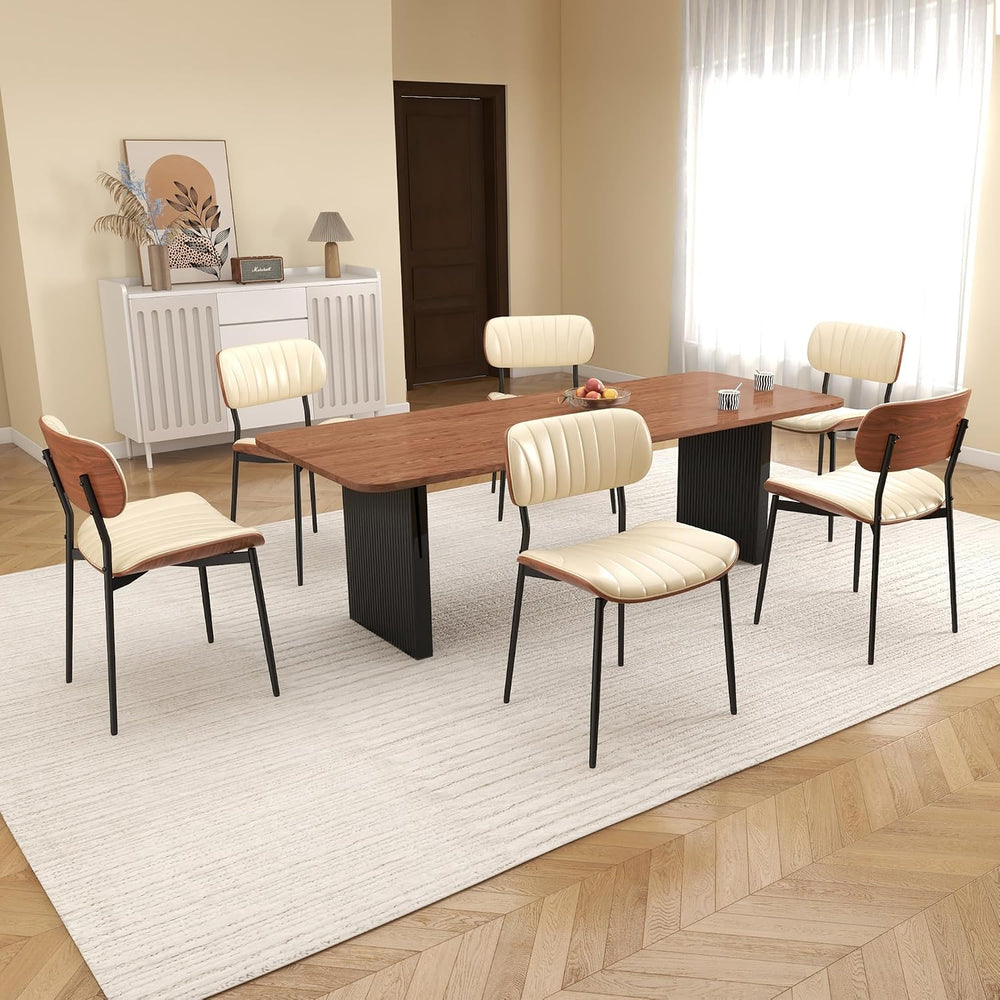 Modern Dining Chairs Set of 2,Upholstered PU Leather Kitchen Chairs,Beige