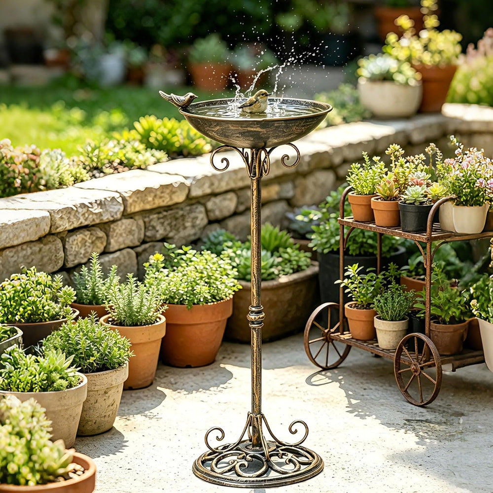 27.6" H Cast Iron BirdBaths for Outdoors,Metal Bird Bath for Outside