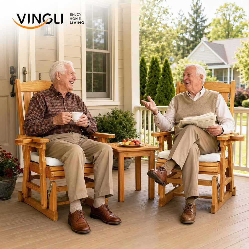 VINGLI Wooden Patio Glider with Cushion, Heavy Duty 600 LBS Outdoor Glider wi...