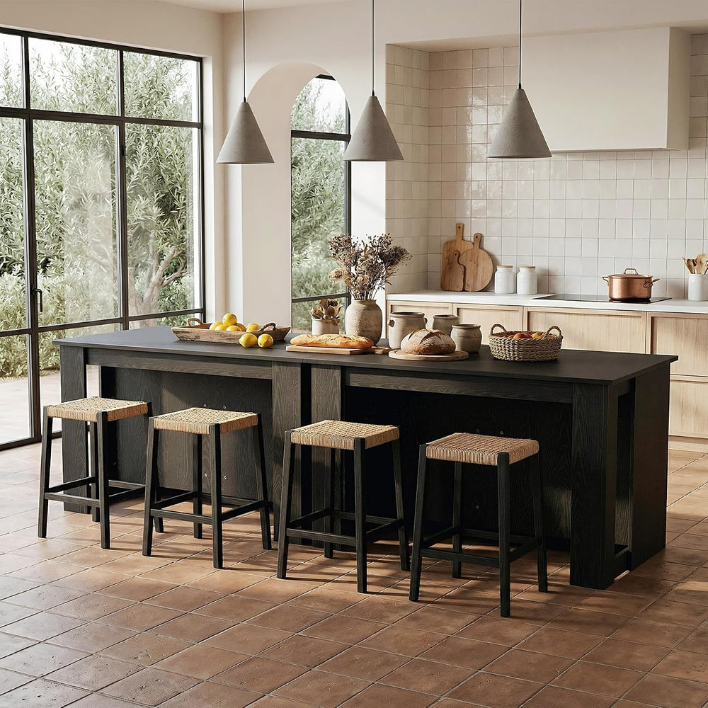 LITTLE TREE 55” Kitchen Island with Seating and Storage, Modern Black Wood St...
