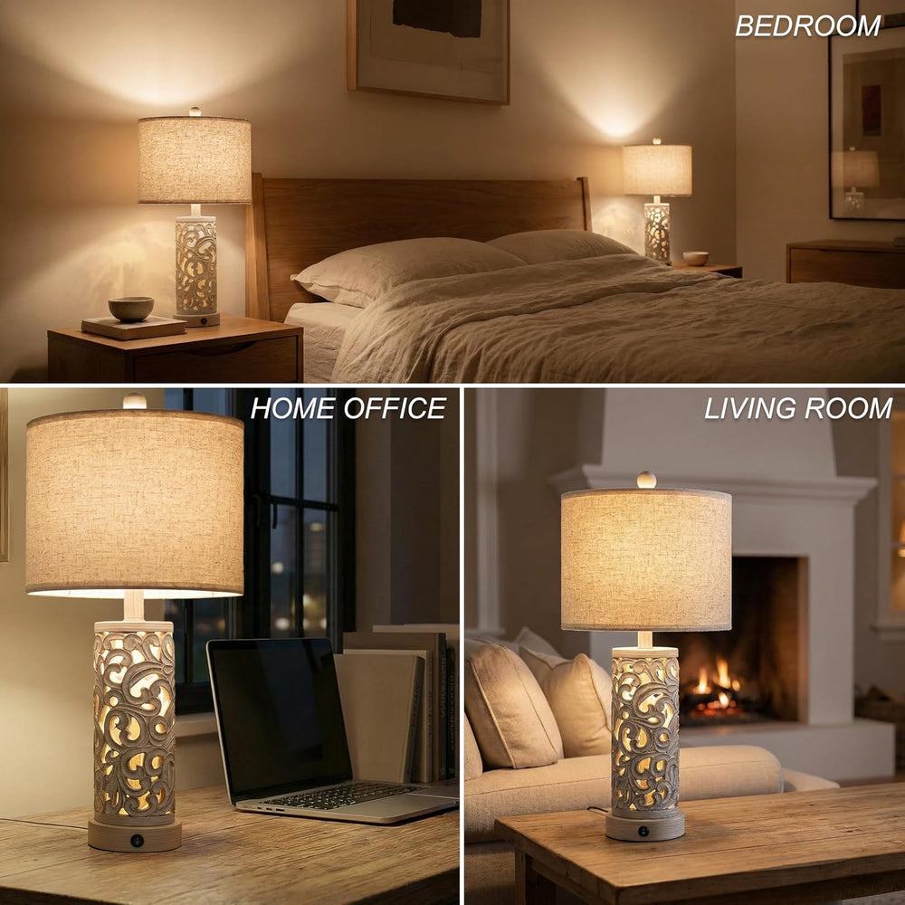 OYEARS Bedside Table Lamps Set of 2 with Night Light, 22'' Distressed...