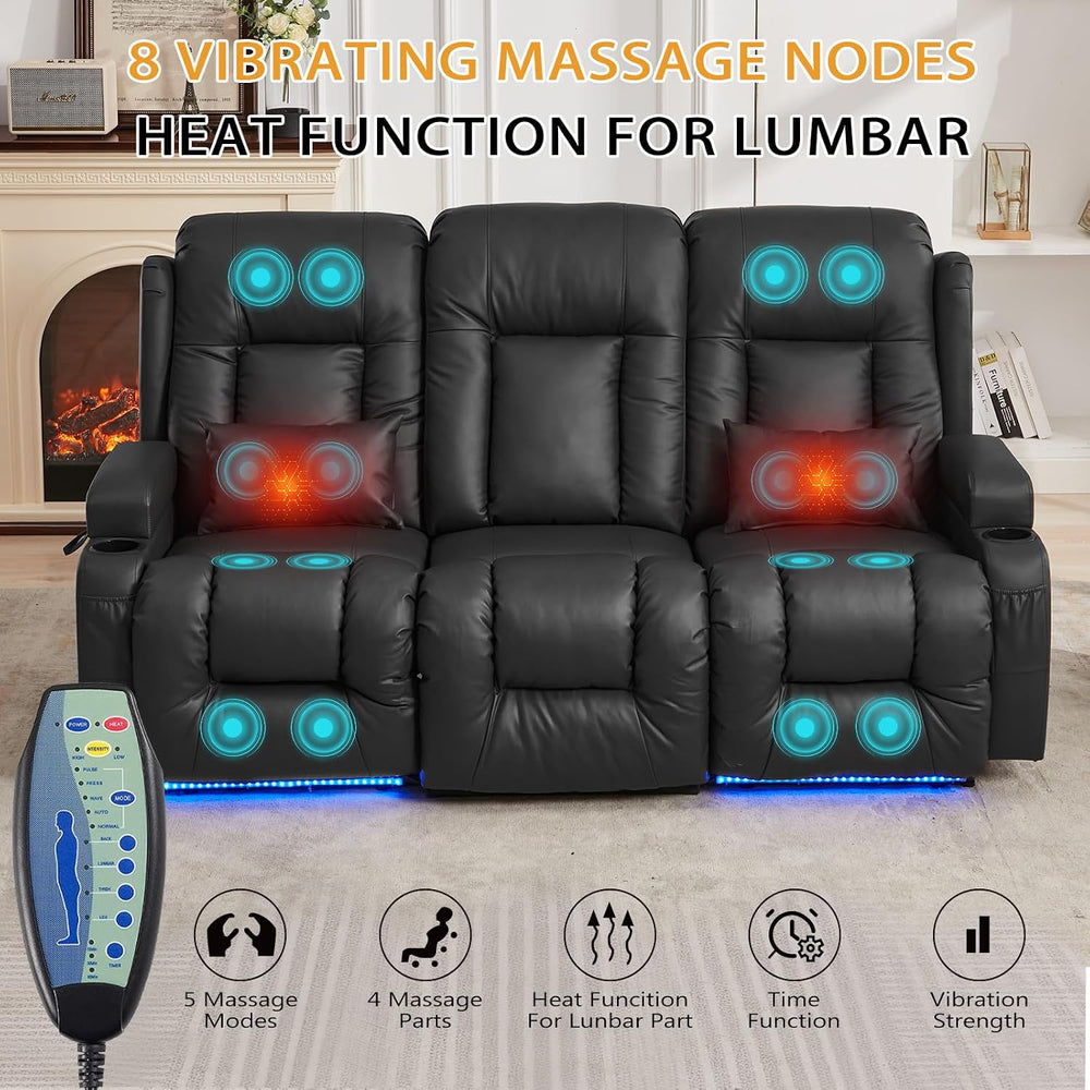 IPKIG 3-Piece Power Recliner Sofa Set with Massage and Heat, Faux Leather