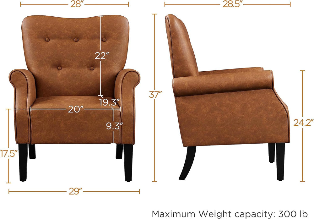 Yaheetech High Back Accent Chair with Rolled Arms for Bedroom, Retro Brown