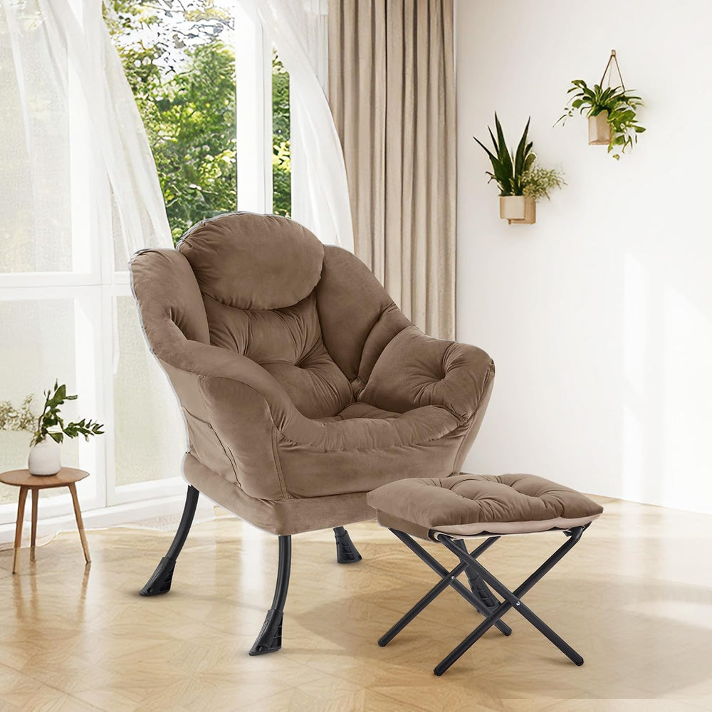 SAETSFEG Lazy Chair with Ottoman, Modern Accent Lounge Chair with Side Pocket...