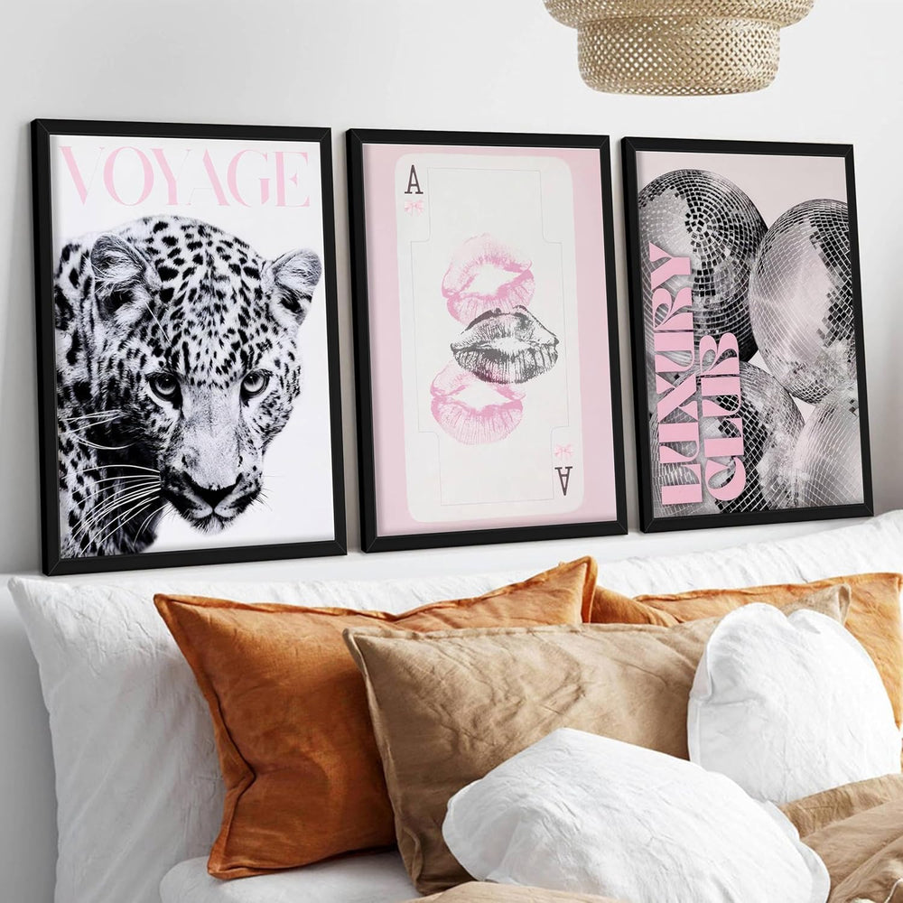Pink Cheetah Wall Art Set of 3, Y2K Trendy Leopard Canvas Wall Decor Painting...