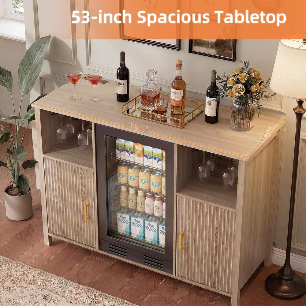 EAG 53" Large Coffee Bar Cabinet with Fridge Space & Power Outlets, Oak