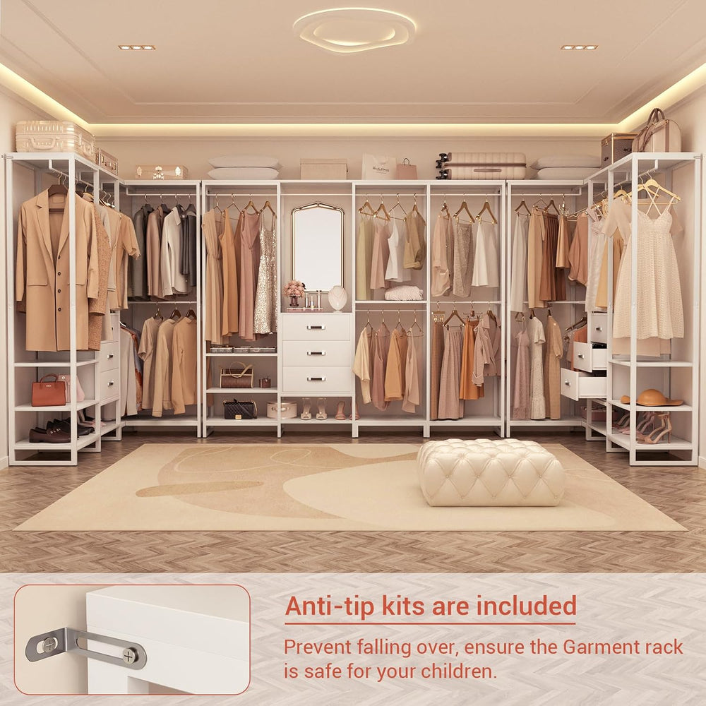 Aheaplus Wood Clothes Rack Wardrobe Closets for Hanging Clothes Heavy Duty Ga...