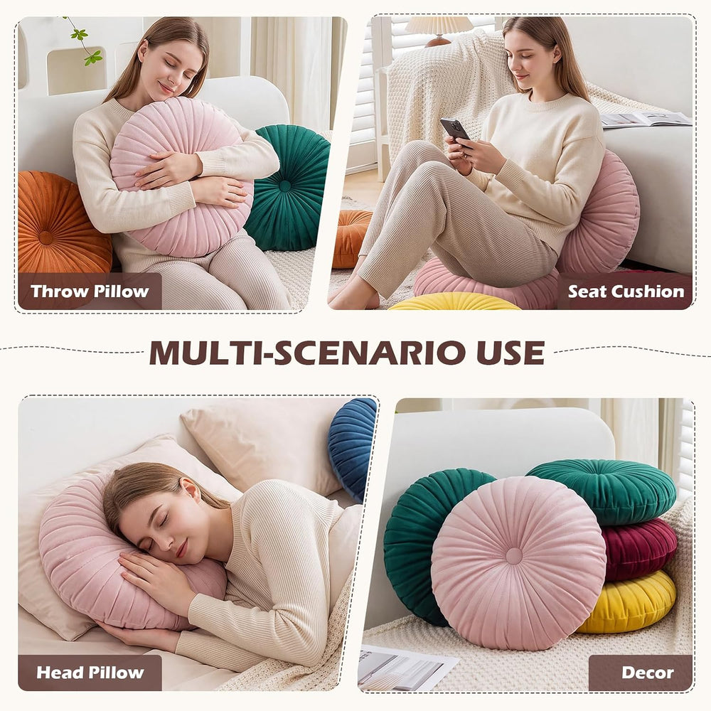 Teieas 2 Pcs Velvet Round Throw Pillow for Couch Chair Bed Home Decor