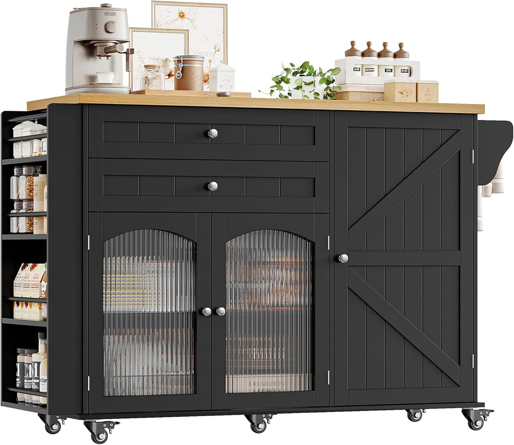 FINETONES 52" Kitchen Island with Storage, Rolling Kitchen Carts on Wheels