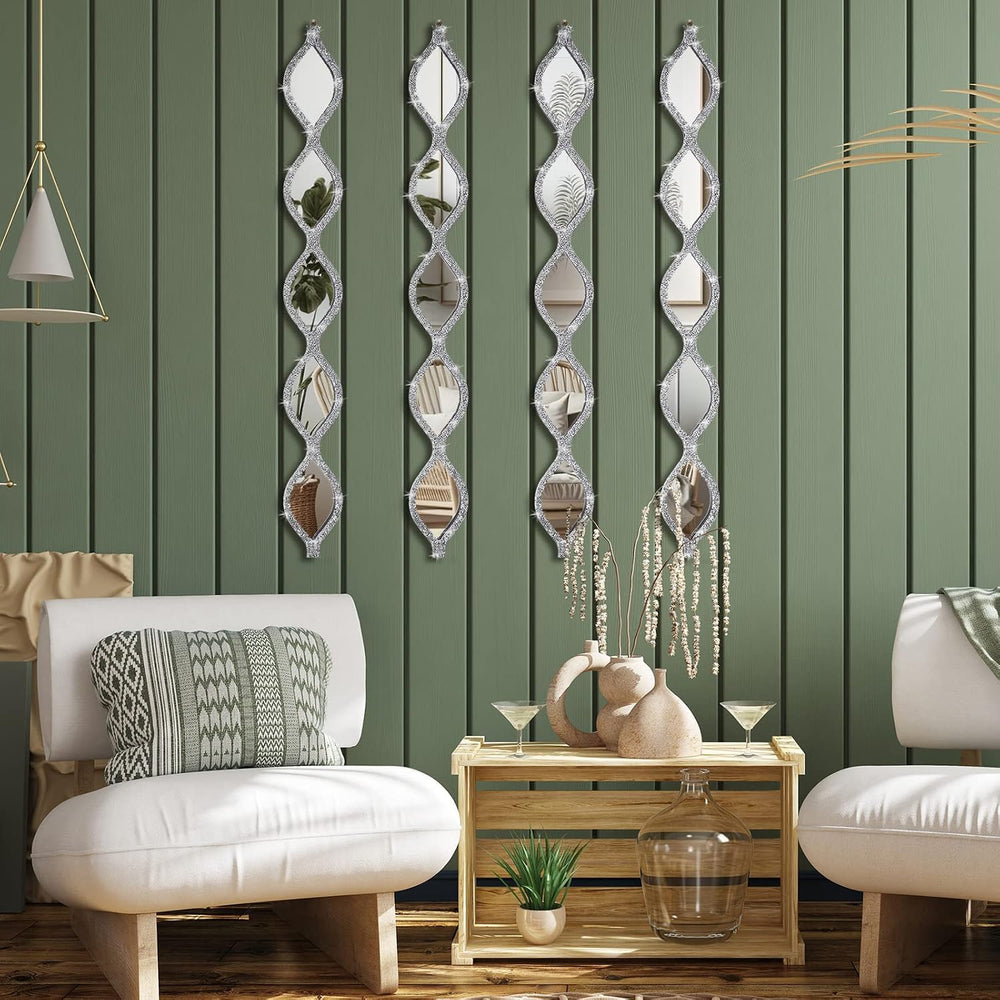 BBTO 4 Pcs Teardrop Mirror Wall Decor Silver Long Mirror Home Decorative