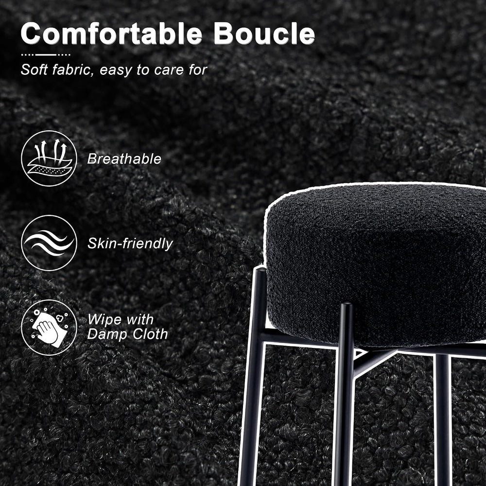 Boucle Backless Counter Stools Set of 2, Modern Swivel Bar Stools with Round ...