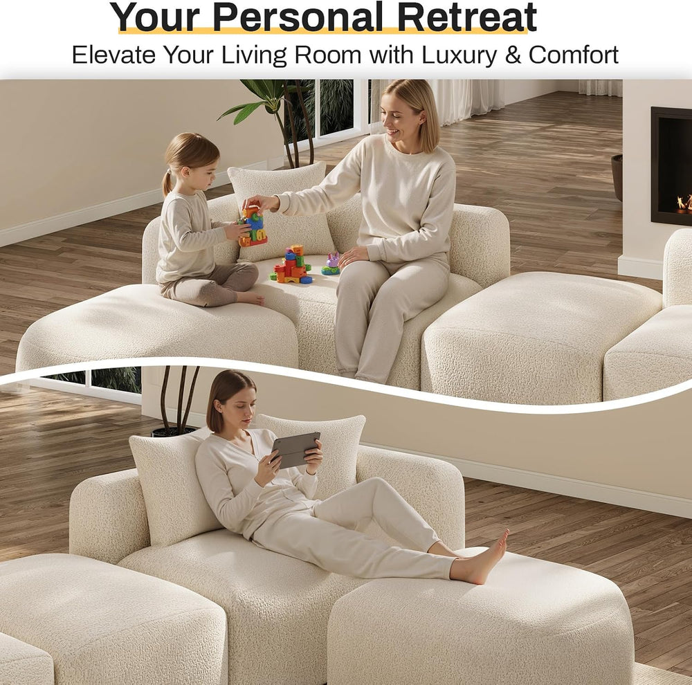 OUYESSIR 119" Curved Modular Sectional Sofa with Ottoman, Cream White