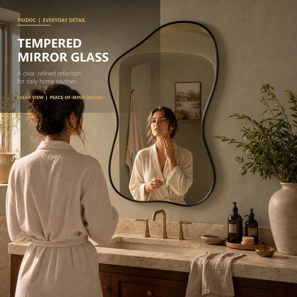 48''x30'' Irregular Wall Mirror with Black Frame, Asymmetrica...