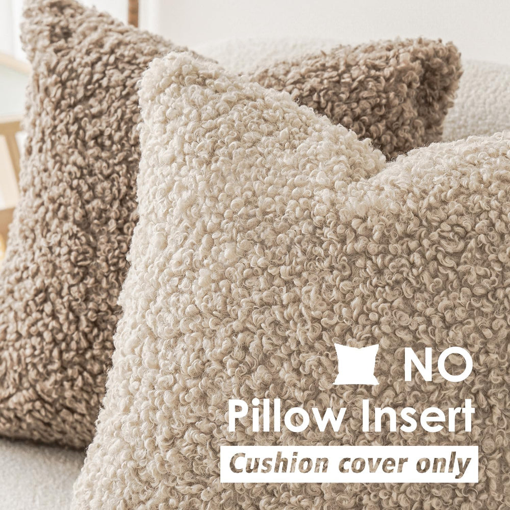 Foindtower Decorative Fuzzy Faux Fur Throw Pillow Covers 22x22 Inch Oatmeal