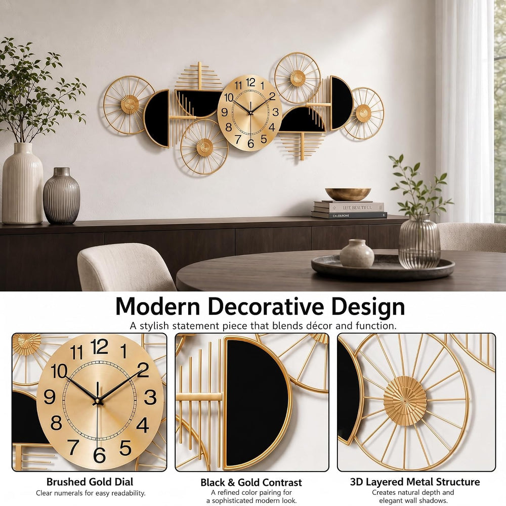 40" Large Modern Wall Clock, 3D Metal Wall Art for Living Room